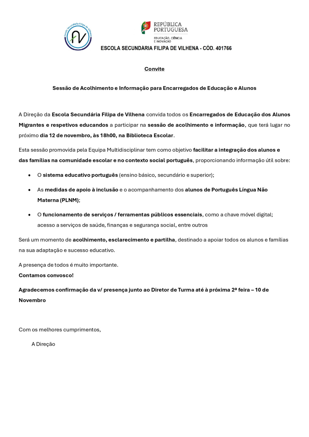 Sessão de Acolhimento e Informação para Encarregados de Educação de Alunos Migrantes e respetivos Educandos